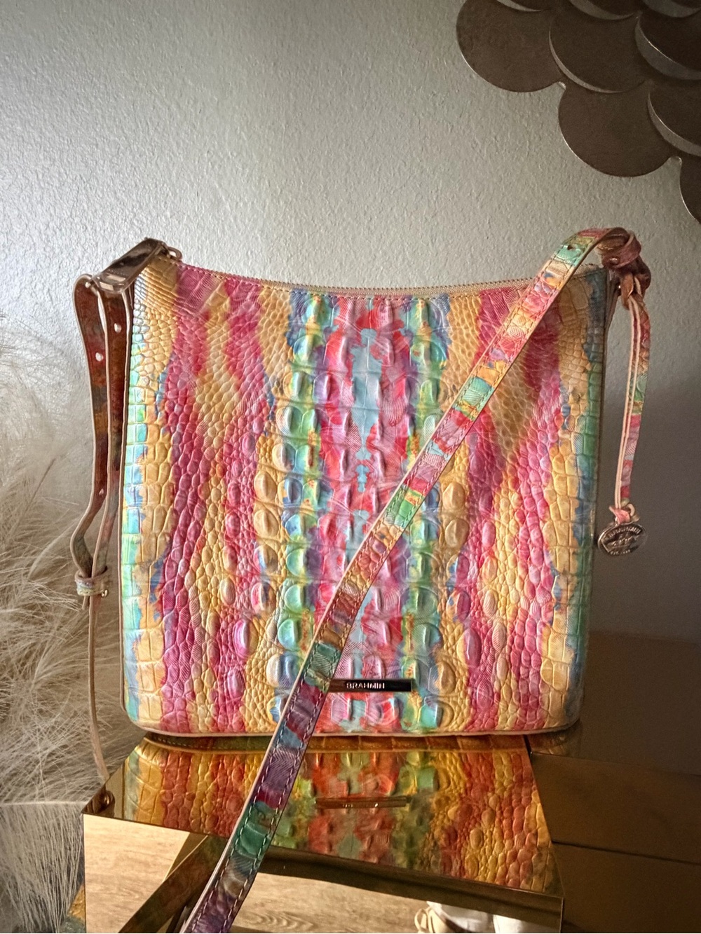 Brahmin Multicolor Croc Embossed Shoulder Crossbody Bag Leather Colorful - Picture 4 of 17
